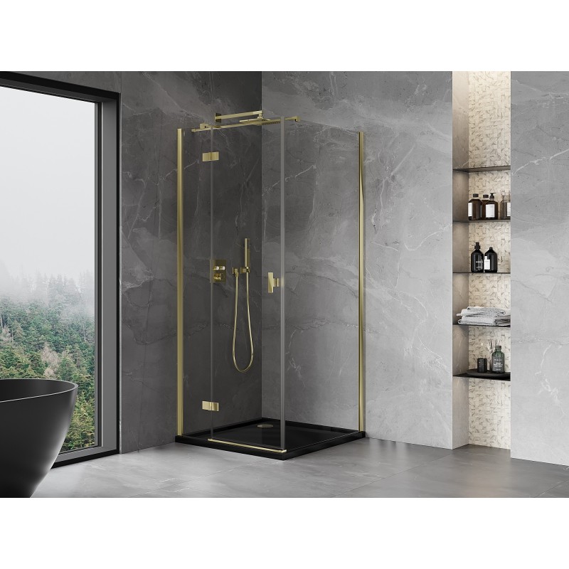 Mexen Mist-H T Duschkabine schwenkbar links 120 x 120 cm, transparent, gold - 8A5T-120-120-50-00-L