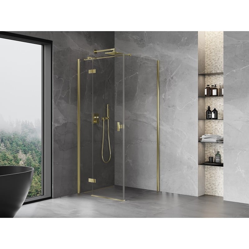 Mexen Mist-H T Duschkabine Drehbar Links 90 x 90 cm, Transparent, Gold - 8A5T-090-090-50-00-L