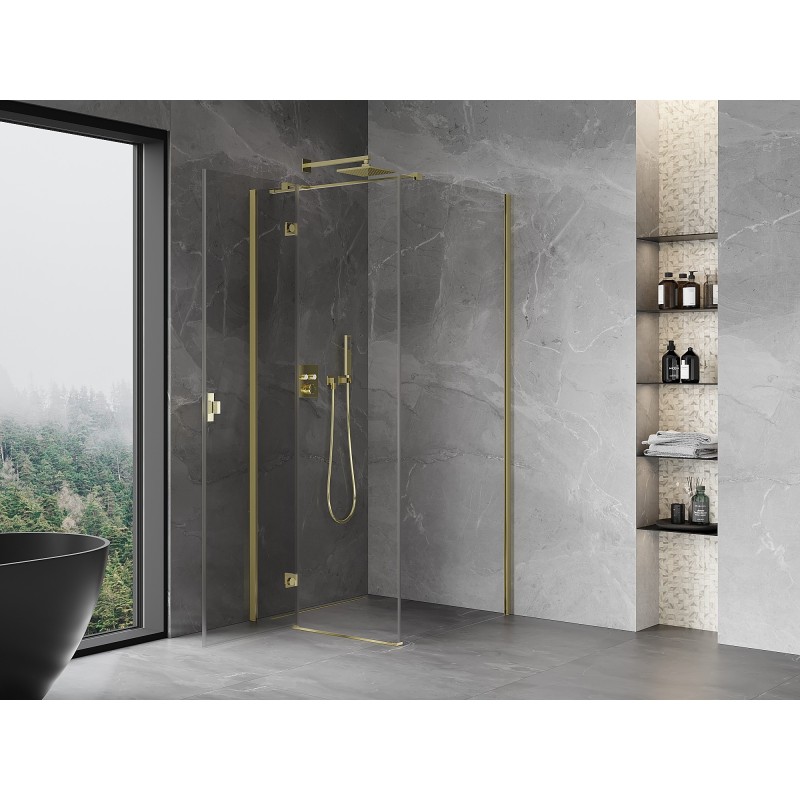 Mexen Mist-H T Duschkabine schwenkbar links 120 x 120 cm, transparent, gold - 8A5T-120-120-50-00-L