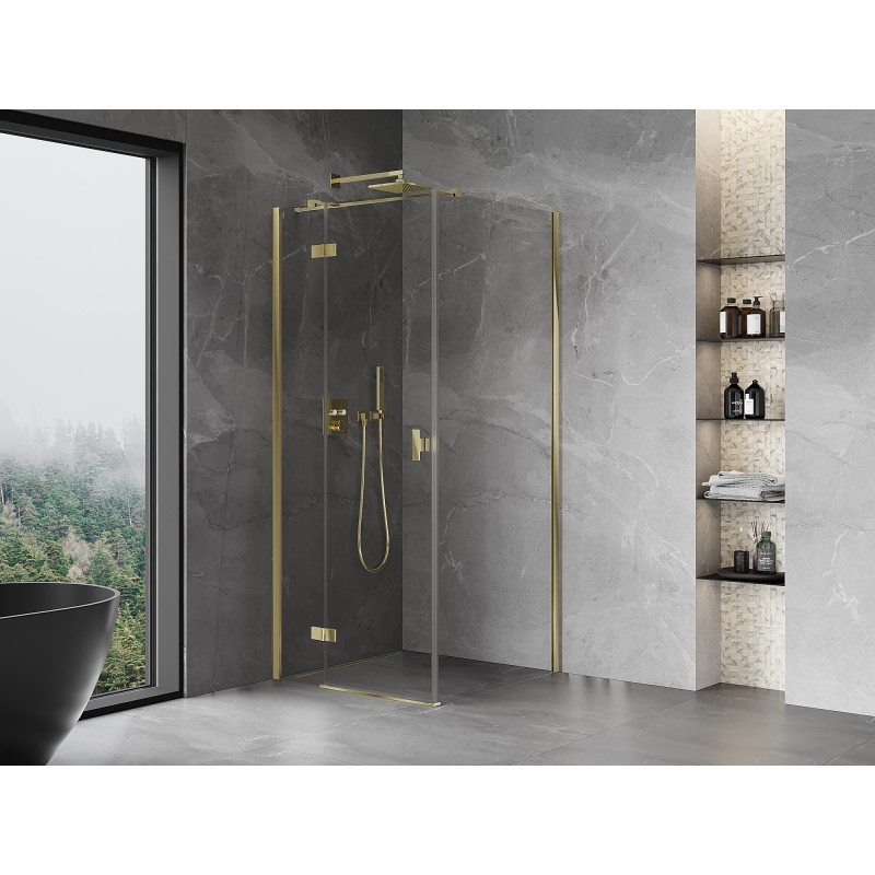 Mexen Mist-H T Duschkabine schwenkbar links 120 x 120 cm, transparent, gold - 8A5T-120-120-50-00-L