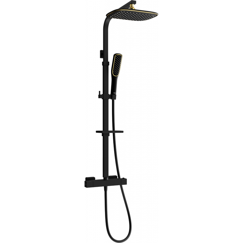 Mexen CQ49 Aufputz-Duschset mit Regendusche und Thermostatarmatur, schwarz/gold - 772504995-75