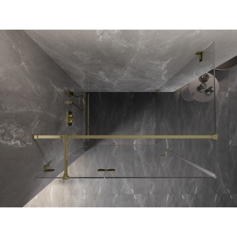 Mexen Lunar T Duschkabine mit drehbarer linker Tür 75 x 110 cm, transparent, gold - 834T-075-110-50-00-L