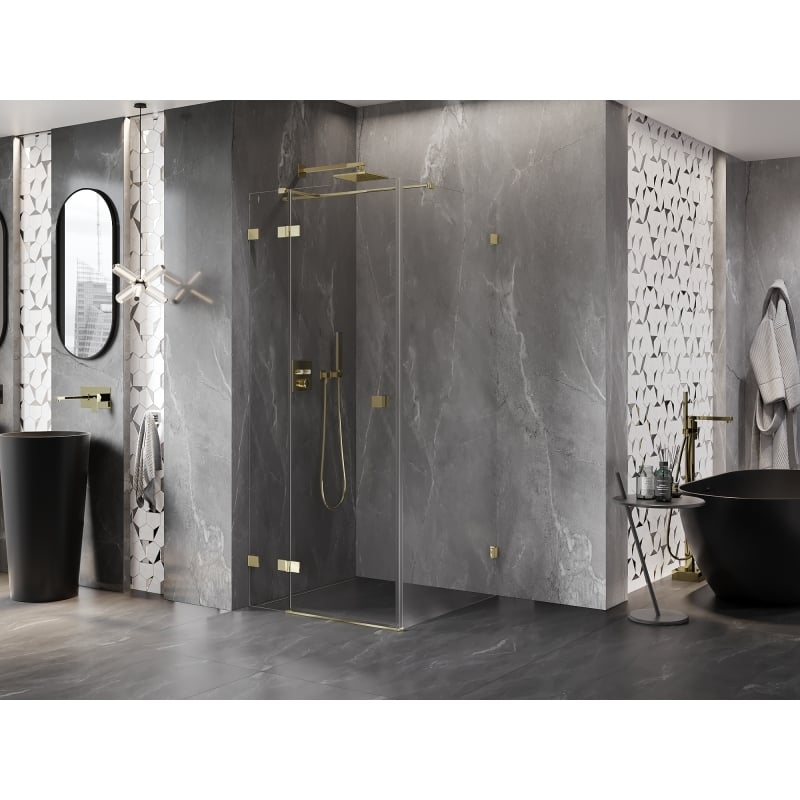 Mexen Lunar T Klappbare Duschkabine links 80 x 80 cm, transparent, gold - 834T-080-080-50-00-L