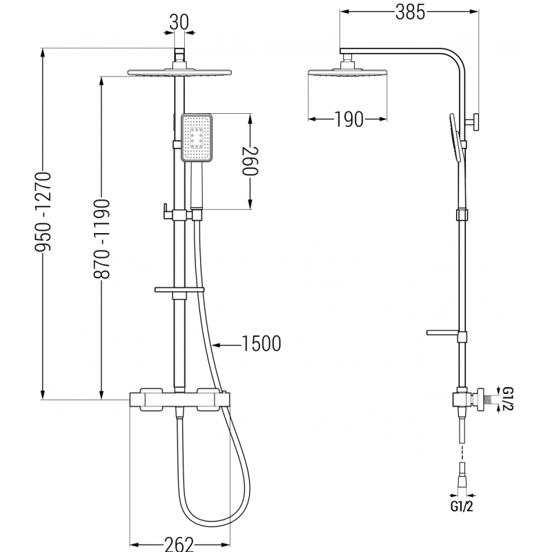 Mexen CQ54 Oberflächenmontiertes Duschset mit Regenbrause und Thermostatbatterie, weiß/chrom - 772505495-21