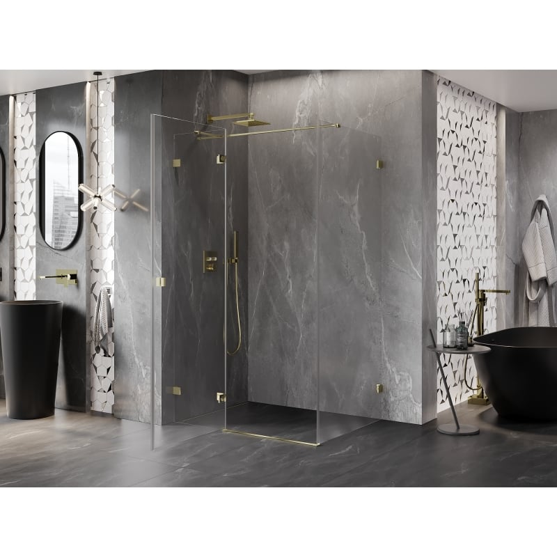 Mexen Lunar T klappbare Duschkabine links 80 x 100 cm, transparent, gold - 834T-080-100-50-00-L
