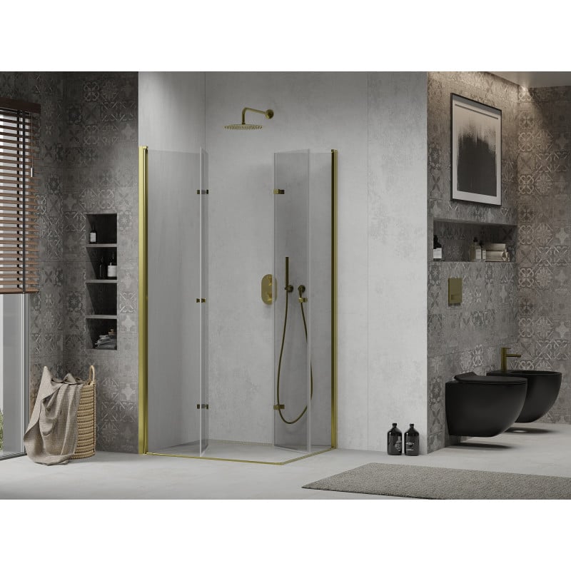 Mexen Lima Duo faltbare Duschkabine 90 x 80 cm, transparent, gold - 856-090-080-50-00-02