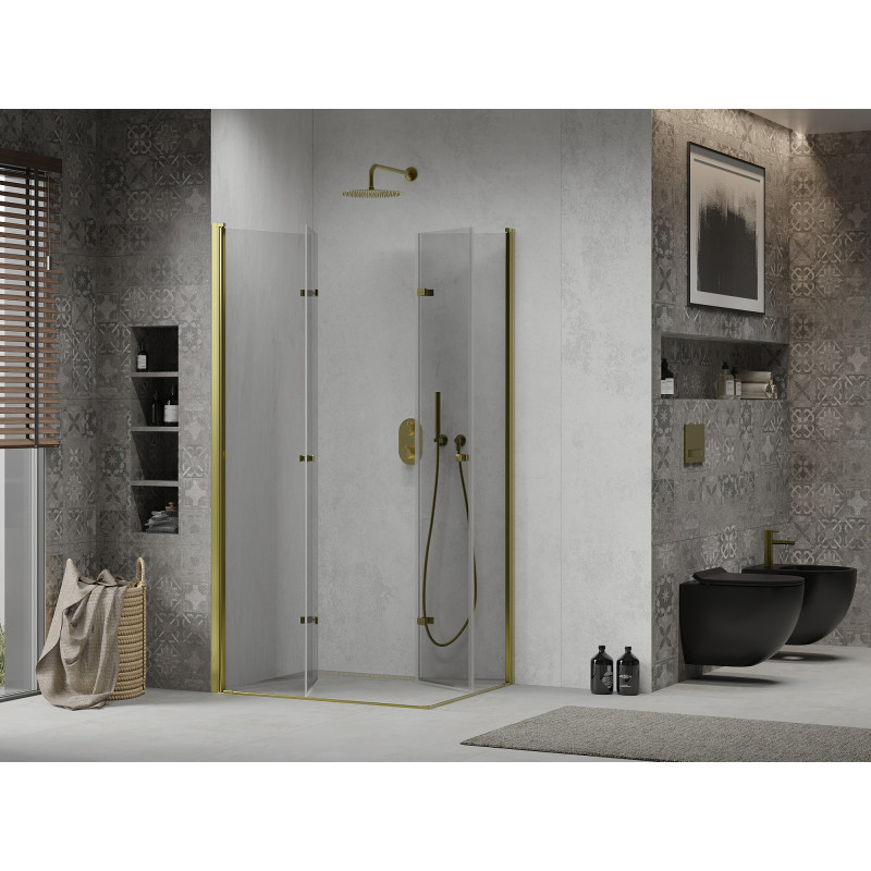 Mexen Lima Duo Faltbare Duschkabine 100 x 90 cm, transparent, gold - 856-100-090-50-00-02