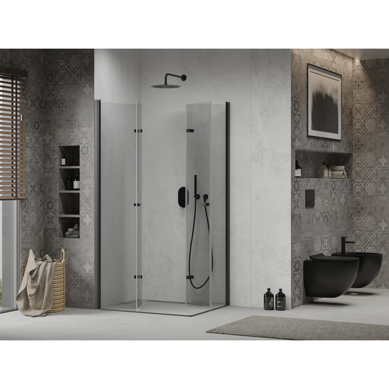 Mexen Lima Duo faltbare Duschkabine 90 x 80 cm, transparent, schwarz - 856-090-080-70-00-02