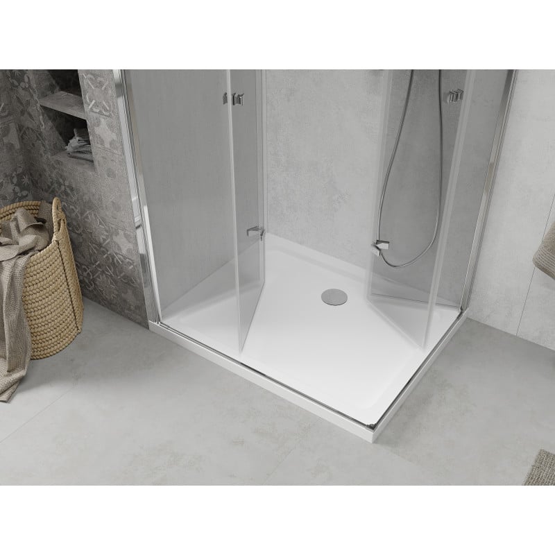 Mexen Lima Duo Faltbare Duschkabine 80 x 70 cm, transparent, Chrom + Duschwanne Flat - 856-080-070-01-02-4010