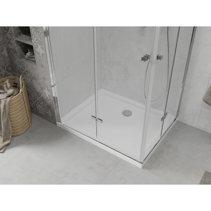 Mexen Lima Duo Faltbare Duschkabine 80 x 70 cm, transparent, Chrom + Duschwanne Flat - 856-080-070-01-02-4010