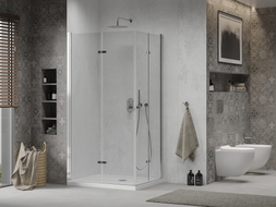 Mexen Lima Duo Faltbare Duschkabine 80 x 70 cm, transparent, Chrom + Duschwanne Flat - 856-080-070-01-02-4010