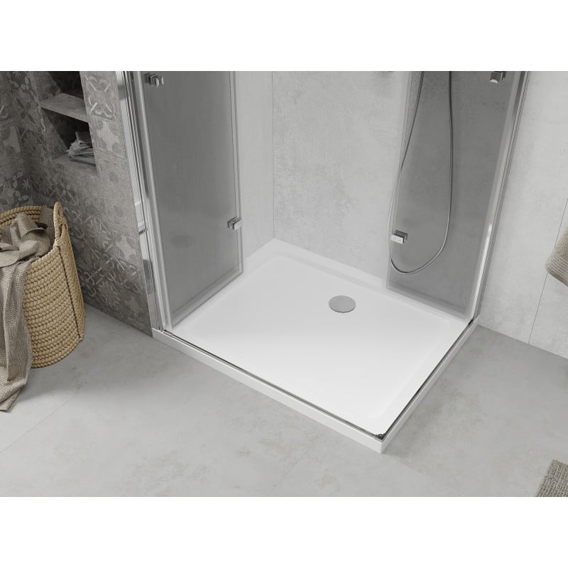 Mexen Lima Duo Faltbare Duschkabine 80 x 70 cm, transparent, Chrom + Duschwanne Flat - 856-080-070-01-02-4010