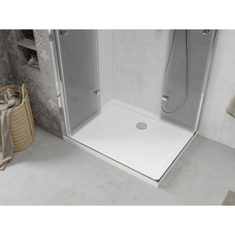Mexen Lima Duo Duschkabine faltbar 100 x 90 cm, transparent, Chrom + Duschtasse Flat - 856-100-090-01-02-4010