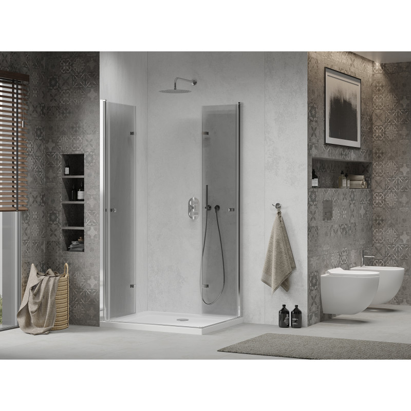 Mexen Lima Duo Duschkabine faltbar 100 x 90 cm, transparent, Chrom + Duschtasse Flat - 856-100-090-01-02-4010