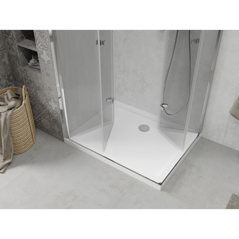 Mexen Lima Duo Duschkabine faltbar 100 x 90 cm, transparent, Chrom + Duschtasse Flat - 856-100-090-01-02-4010