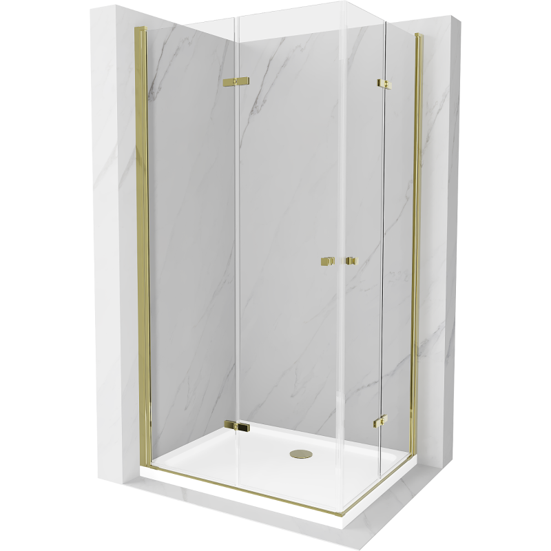 Mexen Lima Duo klappbare Duschkabine 80 x 70 cm, transparent, gold + Flat Duschwanne - 856-080-070-50-02-4010G