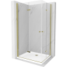 Mexen Lima Duo klappbare Duschkabine 80 x 70 cm, transparent, gold + Flat Duschwanne - 856-080-070-50-02-4010G