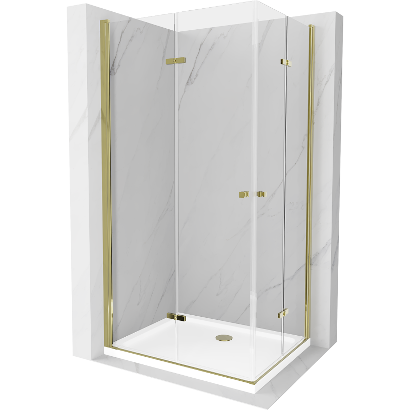 Mexen Lima Duo klappbare Duschkabine 90 x 80 cm, transparent, gold + Flat Duschwanne - 856-090-080-50-02-4010G