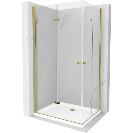 Mexen Lima Duo klappbare Duschkabine 90 x 80 cm, transparent, gold + Flat Duschwanne - 856-090-080-50-02-4010G