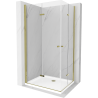 Mexen Lima Duo klappbare Duschkabine 90 x 80 cm, transparent, gold + Flat Duschwanne - 856-090-080-50-02-4010G