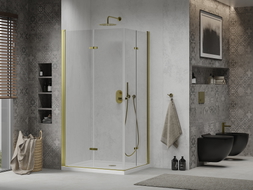 Mexen Lima Duo klappbare Duschkabine 90 x 80 cm, transparent, gold + Flat Duschwanne - 856-090-080-50-02-4010G