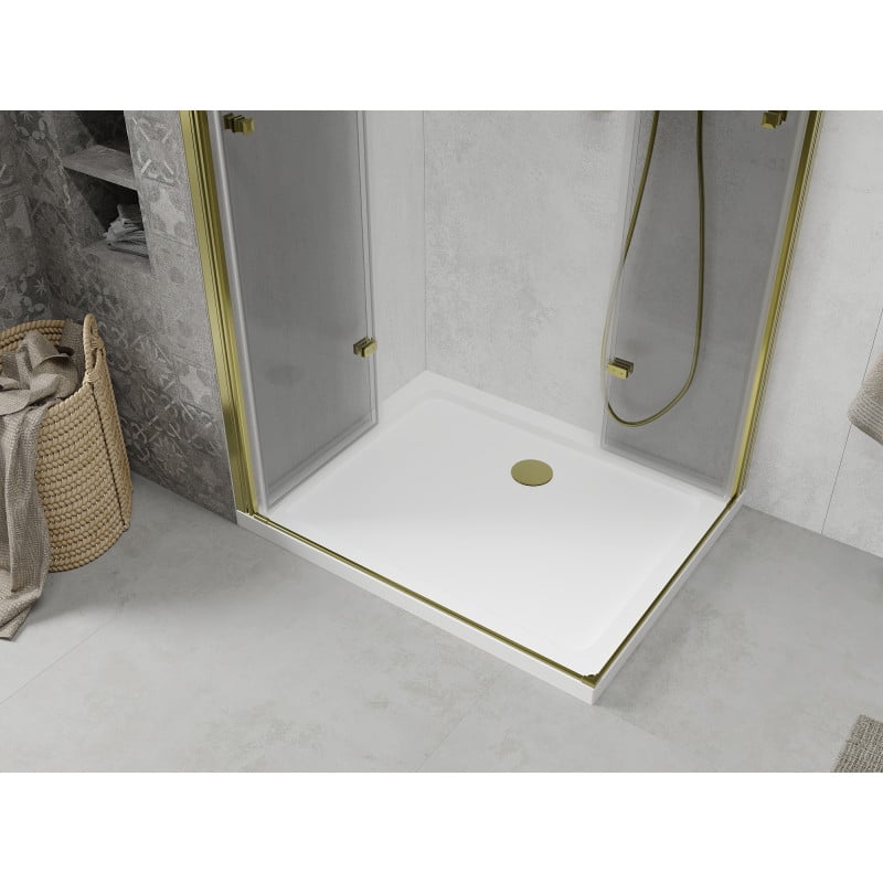Mexen Lima Duo klappbare Duschkabine 90 x 80 cm, transparent, gold + Flat Duschwanne - 856-090-080-50-02-4010G