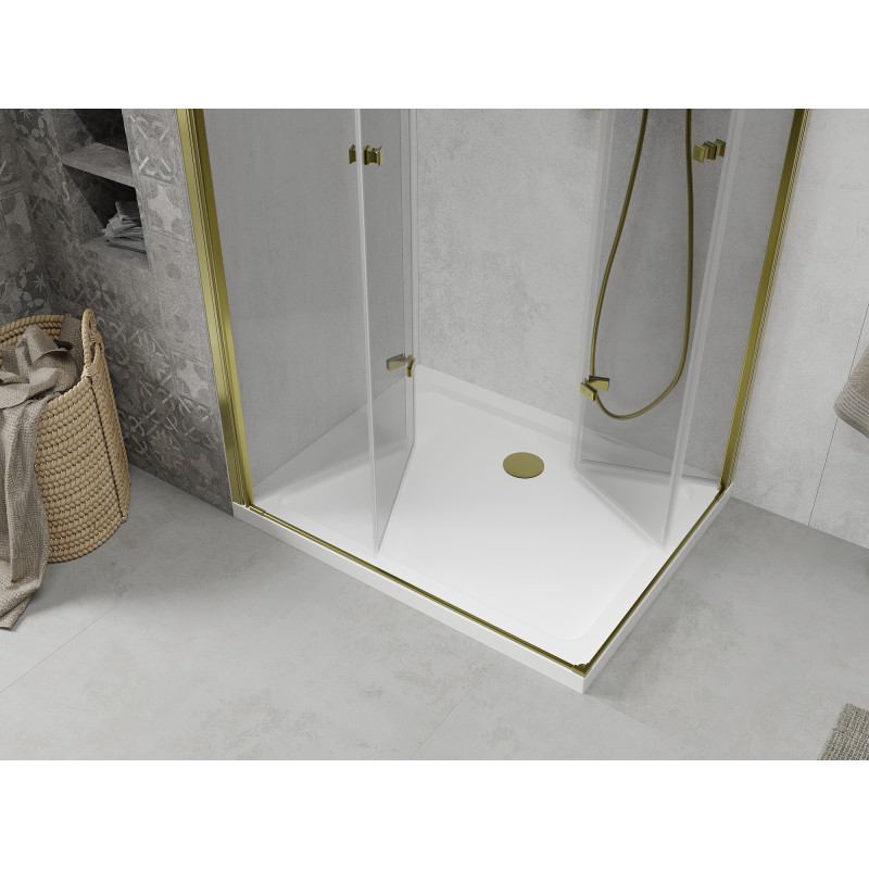 Mexen Lima Duo klappbare Duschkabine 100 x 90 cm, transparent, gold + Flat Duschwanne - 856-100-090-50-02-4010G
