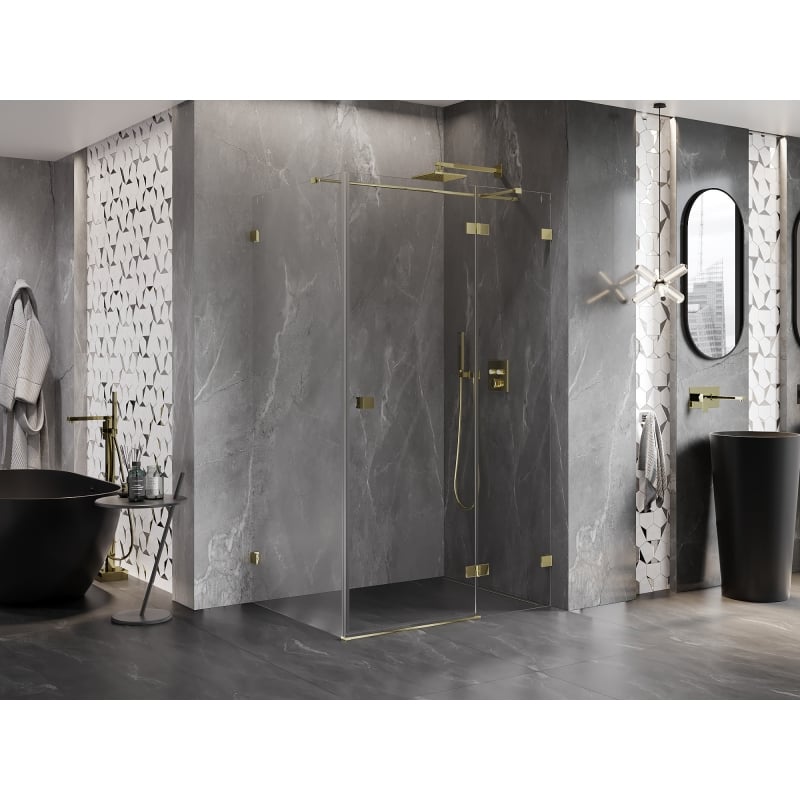 Mexen Lunar T Duschkabine schwenkbar rechts 85 x 100 cm, transparent, gold - 834T-085-100-50-00-P