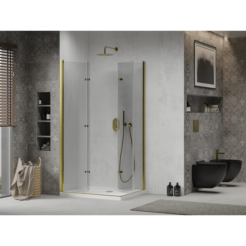 Mexen Lima Duo klappbare Duschkabine 100 x 90 cm, transparent, gold + Flat Duschwanne - 856-100-090-50-02-4010G