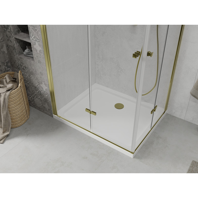 Mexen Lima Duo klappbare Duschkabine 100 x 90 cm, transparent, gold + Flat Duschwanne - 856-100-090-50-02-4010G