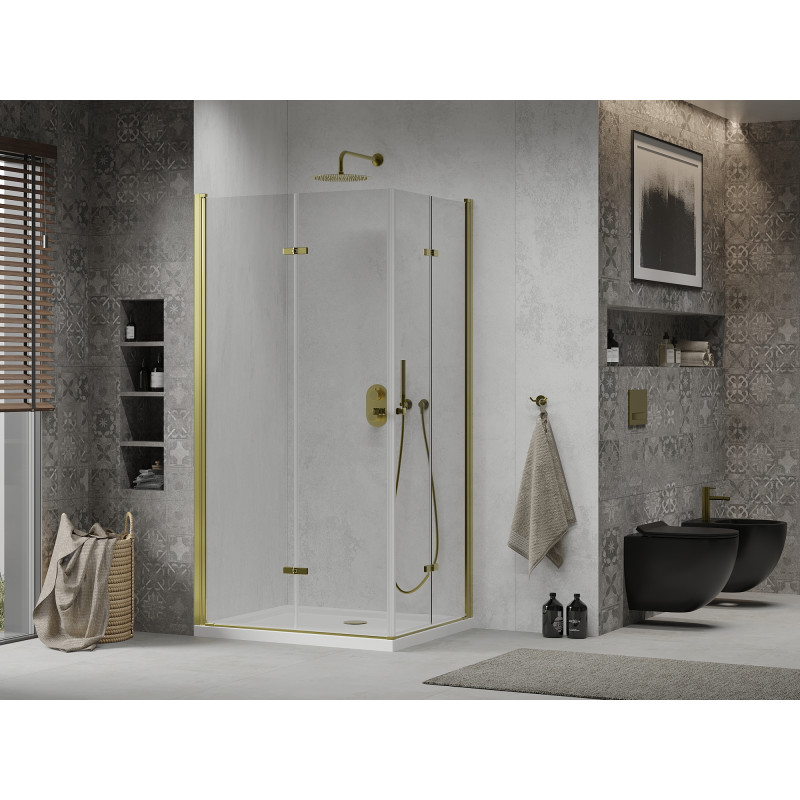 Mexen Lima Duo klappbare Duschkabine 100 x 90 cm, transparent, gold + Flat Duschwanne - 856-100-090-50-02-4010G