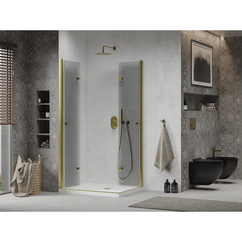 Mexen Lima Duo klappbare Duschkabine 100 x 90 cm, transparent, gold + Flat Duschwanne - 856-100-090-50-02-4010G