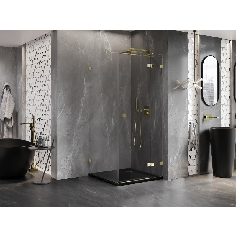 Mexen Lunar T rechte, schwenkbare Duschkabine 90 x 90 cm, transparent, gold - 834T-090-090-50-00-P