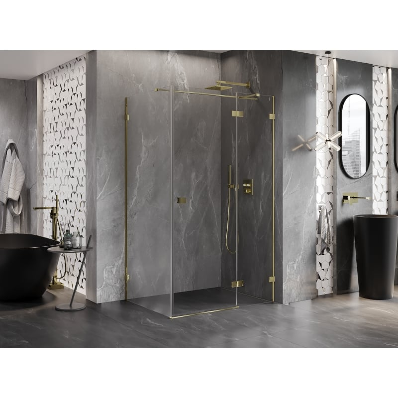 Mexen Lunar T duschkabine mit rechter Tür, 90 x 100 cm, transparent, gold - 834T-090-100-50-00-P