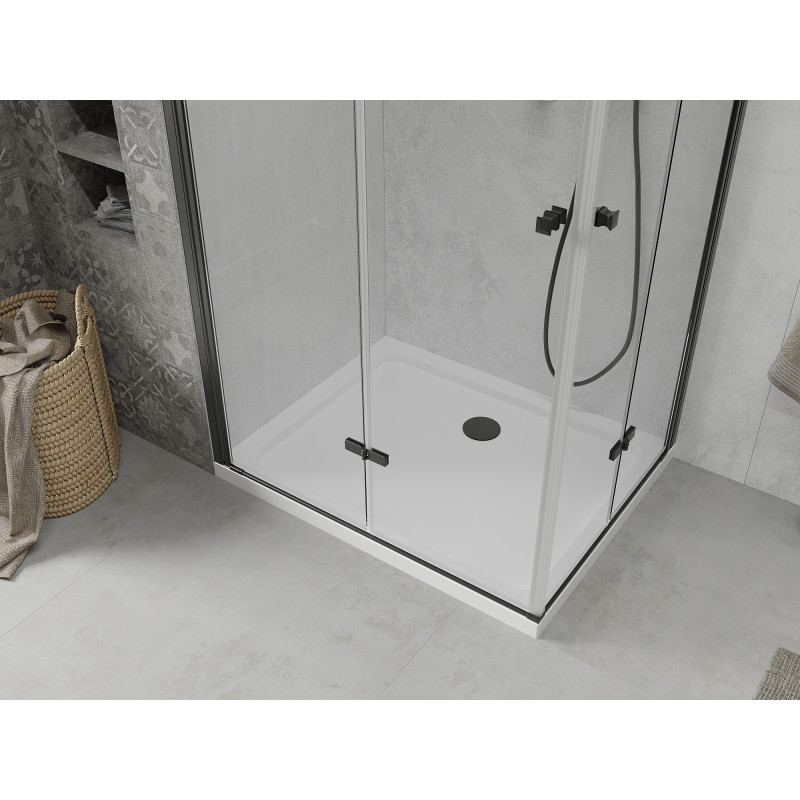 Mexen Lima Duo zusammenklappbare Duschkabine 80 x 70 cm, transparent, schwarz + Flat Duschwanne - 856-080-070-70-02-4010B