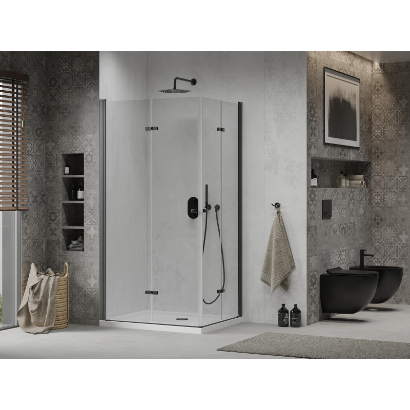 Mexen Lima Duo zusammenklappbare Duschkabine 80 x 70 cm, transparent, schwarz + Flat Duschwanne - 856-080-070-70-02-4010B
