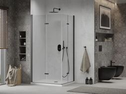 Mexen Lima Duo zusammenklappbare Duschkabine 80 x 70 cm, transparent, schwarz + Flat Duschwanne - 856-080-070-70-02-4010B