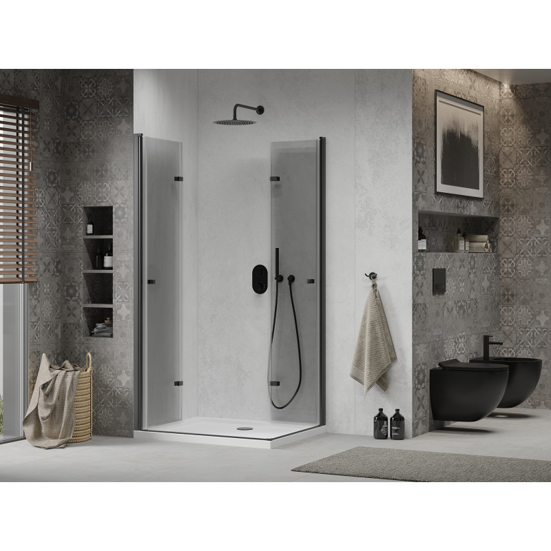Mexen Lima Duo zusammenklappbare Duschkabine 80 x 70 cm, transparent, schwarz + Flat Duschwanne - 856-080-070-70-02-4010B