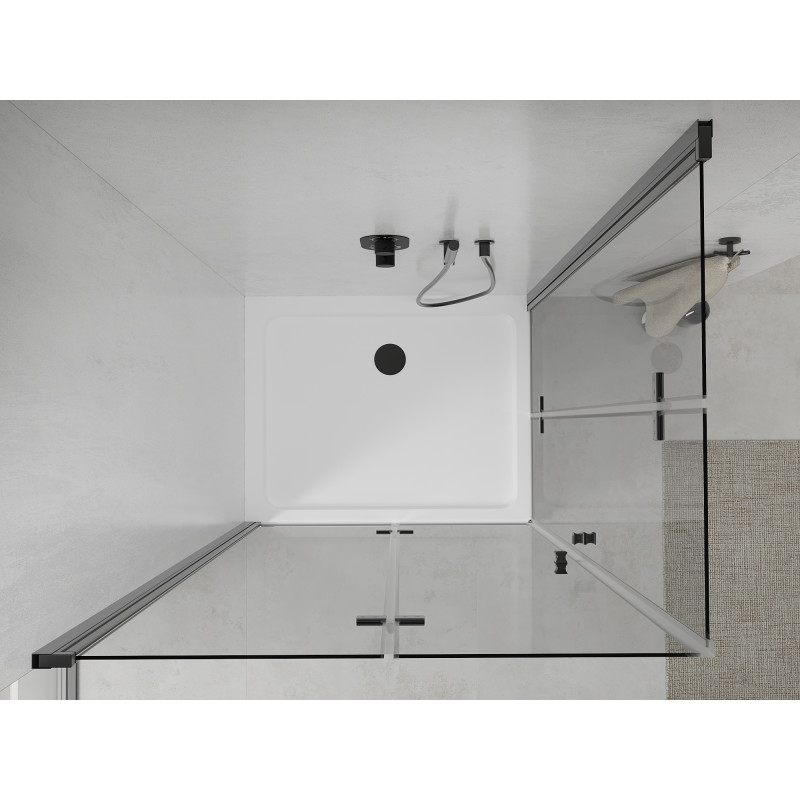 Mexen Lima Duo klappbare Duschkabine 90 x 80 cm, transparent, schwarz + Flat Duschwanne - 856-090-080-70-02-4010B
