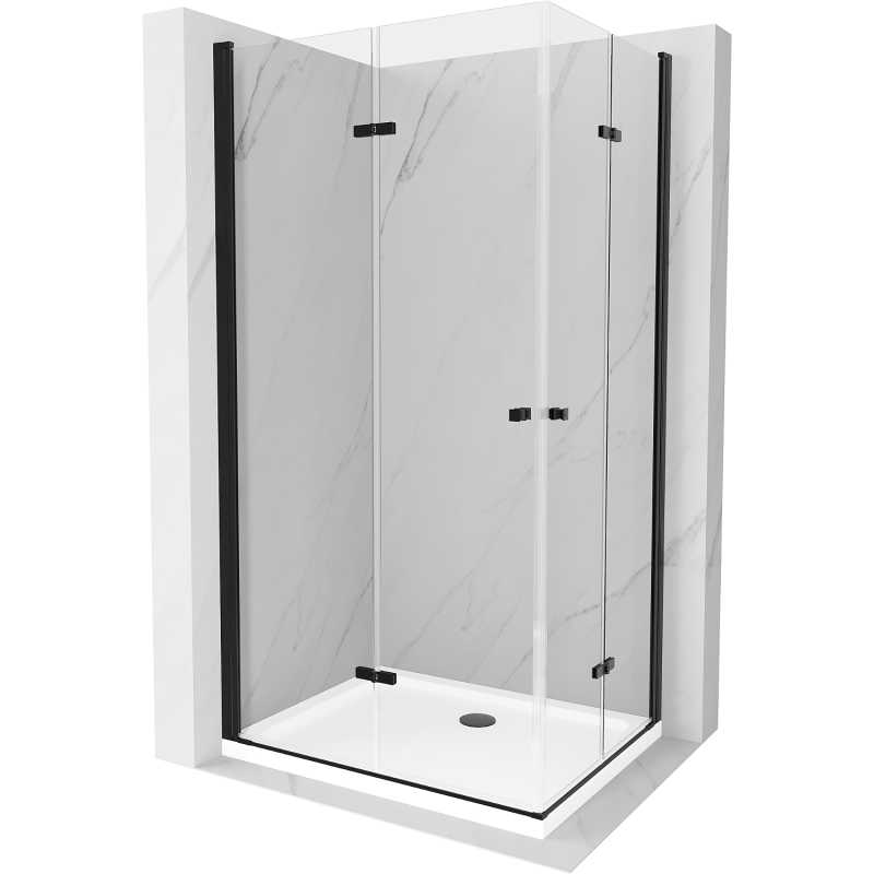Mexen Lima Duo Duschkabine klappbar 100 x 90 cm, transparent, schwarz + Duschwanne Flat - 856-100-090-70-02-4010B