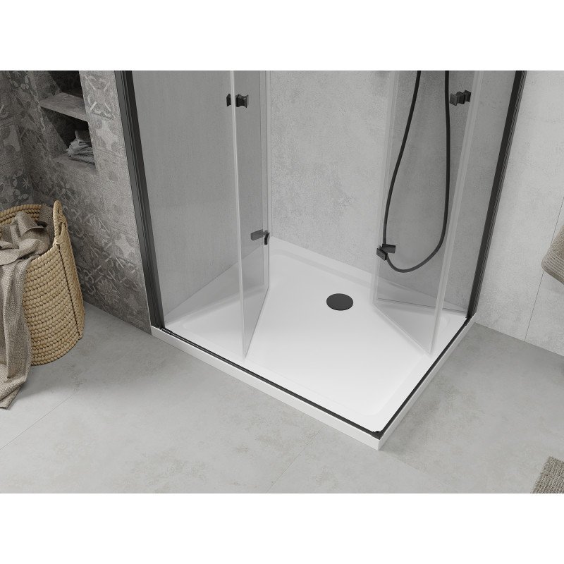 Mexen Lima Duo Duschkabine klappbar 100 x 90 cm, transparent, schwarz + Duschwanne Flat - 856-100-090-70-02-4010B
