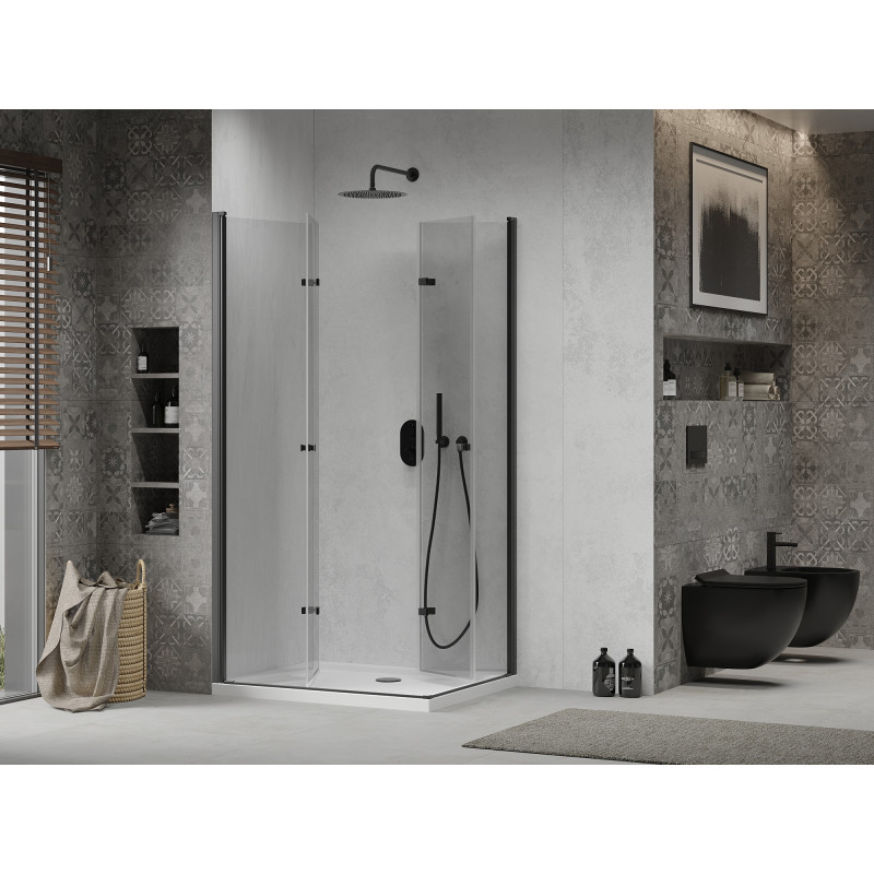 Mexen Lima Duo Duschkabine klappbar 100 x 90 cm, transparent, schwarz + Duschwanne Flat - 856-100-090-70-02-4010B