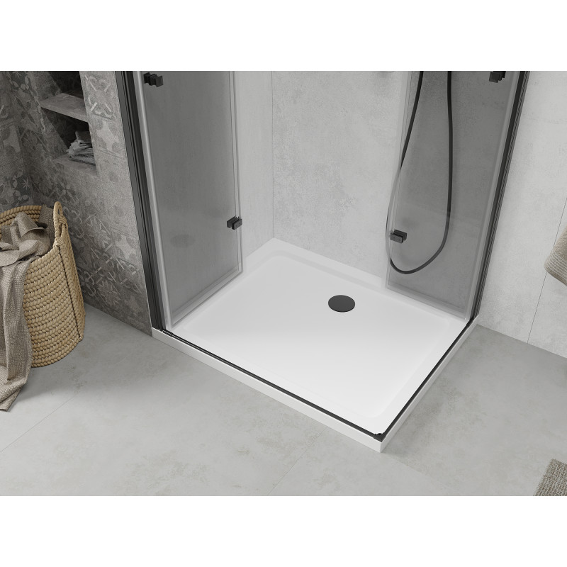 Mexen Lima Duo Duschkabine klappbar 100 x 90 cm, transparent, schwarz + Duschwanne Flat - 856-100-090-70-02-4010B