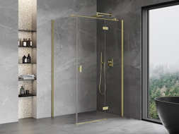 Mexen Mist-H T Duschkabine mit rechter Drehtür 100 x 80 cm, transparent, gebürstetes Gold - 8A5T-100-080-55-00-P