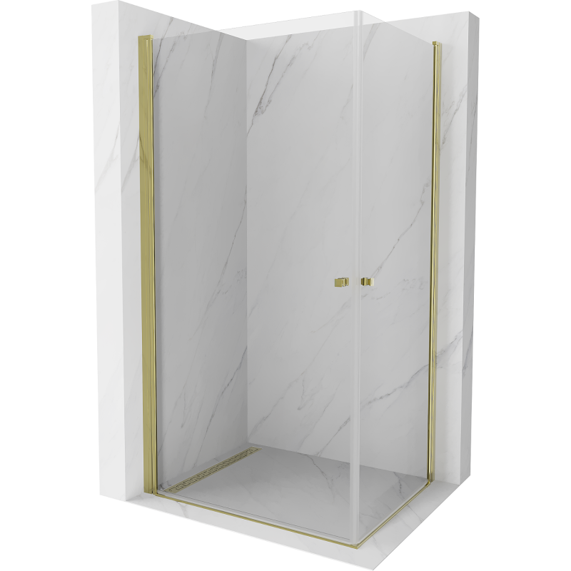 Mexen Pretoria Duo Duschtürklappkabine 90 x 80 cm, transparent, gold - 852-090-080-50-00-02