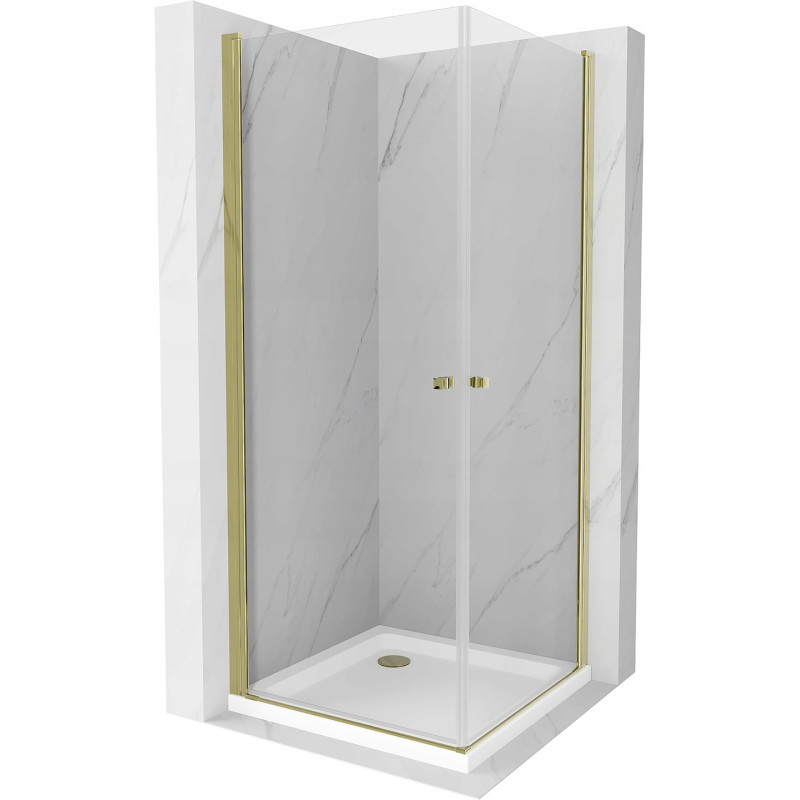 Mexen Pretoria Duo-Pendelduschkabine 70 x 70 cm, transparent, Gold + Flat-Duschwanne - 852-070-070-50-02-4010G