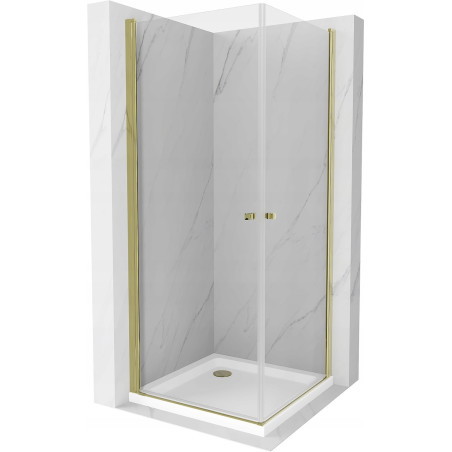 Mexen Pretoria Duo-Pendelduschkabine 70 x 70 cm, transparent, Gold + Flat-Duschwanne - 852-070-070-50-02-4010G