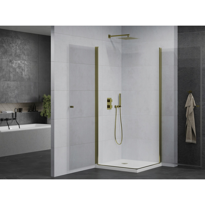 Mexen Pretoria Duo-Pendelduschkabine 70 x 70 cm, transparent, Gold + Flat-Duschwanne - 852-070-070-50-02-4010G