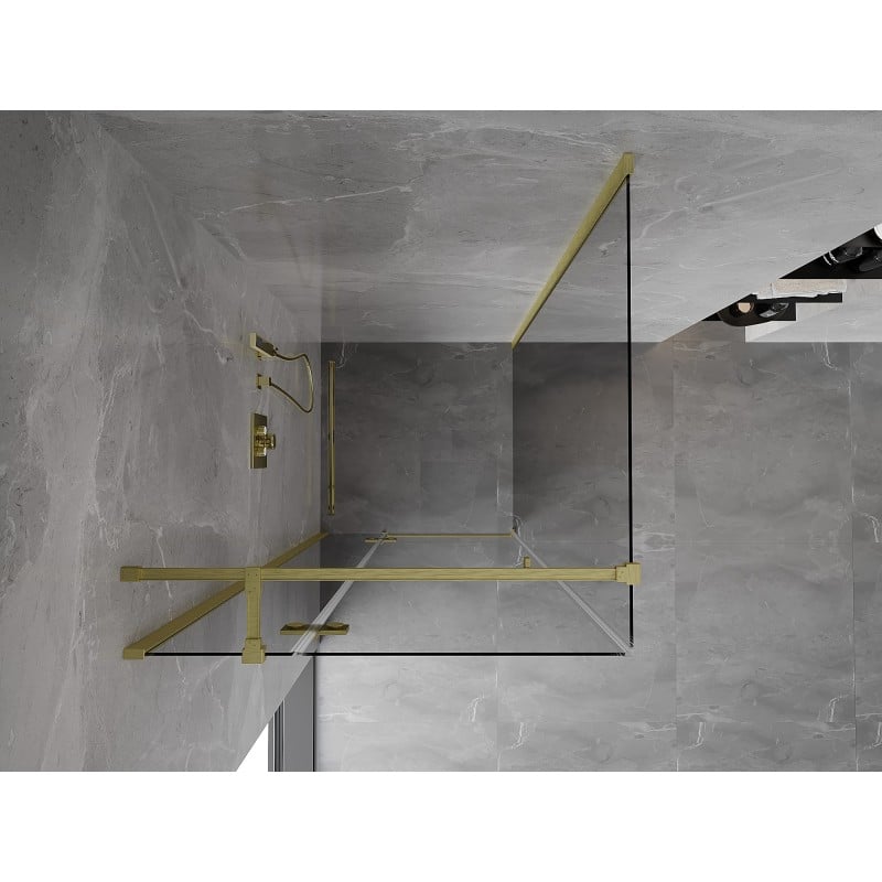 Mexen Mist-H T Duschkabine schwenkbar links 75 x 75 cm, transparent, gebürstetes Gold - 8A5T-075-075-55-00-L