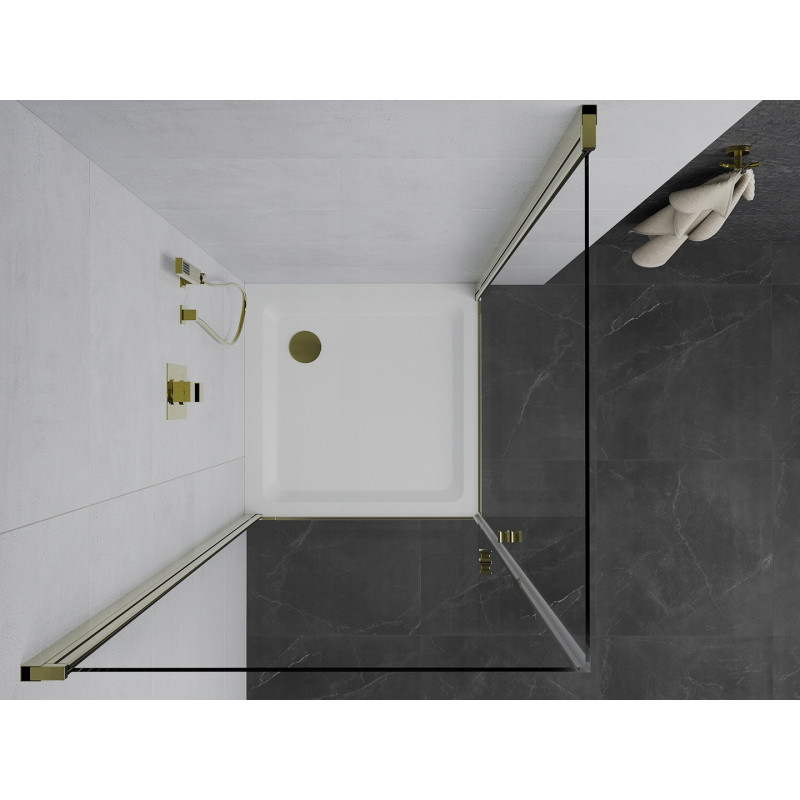 Mexen Pretoria Duo-Pendelduschkabine 70 x 70 cm, transparent, Gold + Flat-Duschwanne - 852-070-070-50-02-4010G